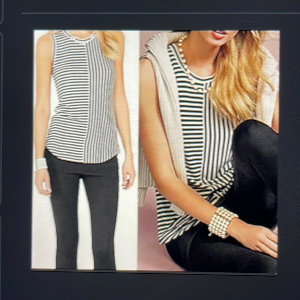 CABI 3417 Striped Tank Top Grey White